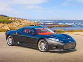 AUT 44 RK0115 01
2009 Spyker C8 Aileron Gray 3/4 Front View On Pavement By Ocean