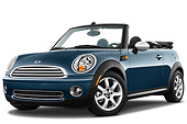 AUT 45 IZ0190 01
2010 Mini Cooper Convertible Blue 3/4 Front View On White Seamless