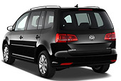 AUT 45 IZ0329 01
2010 Volkswagen Touran Highline 5 Door Mini MPV Black 3/4 Rear View On White Seamless