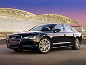 AUT 46 BK0028 01
2011 Audi A8 Black 3/4 Front View On Pavement By San Francisco International Airport At Night