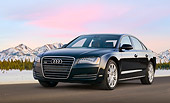AUT 46 BK0030 01
2011 Audi A8 Black 3/4 Front View On Pavement By Snowy Mountains