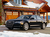 AUT 46 BK0035 01
2011 Audi A8 Black 3/4 Front View On Pavement By Snowy Cabin