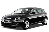 AUT 46 IZ0210 01
2011 Lancia Delta Gold 5 Door Hatchback Black 3/4 Front View On White Seamless