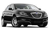 AUT 46 IZ0212 01
2011 Lancia Delta Gold 5 Door Hatchback Black 3/4 Front View On White Seamless