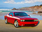 AUT 46 RK0072 01
2011 Dodge Challenger Red 3/4 Front View On Pavement By Beach