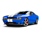 AUT 46 RK0140 01
2011 Dodge SRT8 Challenger Blue With White Stripes 3/4 Front View On White Seamless