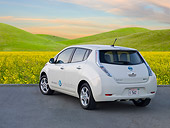AUT 48 BK0010 01
2012 Nissan Leaf White 3/4 Rear View On Pavement By Grassy Hills