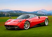 AUT 48 BK0013 01
2012 Pagani Huayra Red 3/4 Front View On Grass By Trees And Mountains