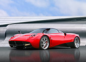 AUT 48 BK0015 01
2012 Pagani Huayra Red 3/4 Front View On Concrete By Metal Structure