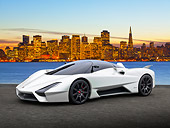AUT 48 RK0038 01
2012 Shelby SSC Next Generation Supercar White 3/4 Front View On Pavement By San Francisco Bay At Night