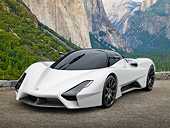 AUT 48 RK0039 01
2012 Shelby SSC Next Generation Supercar White 3/4 Front View On Dirt By Mountains