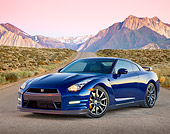 AUT 48 RK0054 01
2012 Nissan GT-R Deep Blue Pearl 3/4 Front View On Pavement By Mountains