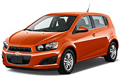AUT 49 IZ0011 01
2013 Chevrolet Sonic LT 5-Door Hatchback Orange 3/4 Front View On White Seamless