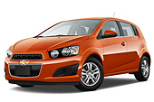 AUT 49 IZ0012 01
2013 Chevrolet Sonic LT 5-Door Hatchback Orange 3/4 Front View On White Seamless