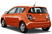 AUT 49 IZ0014 01
2013 Chevrolet Sonic LT 5-Door Hatchback Orange 3/4 Rear View On White Seamless