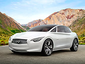 AUT 49 RK0002 01
2013 Infiniti Etherea White 3/4 Front View On Pavement By Mountains