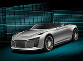 AUT 50 RK0001 01
2014 Audi e-tron Spyder Silver 3/4 Front View In Blue Studio