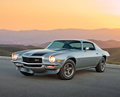 CAM 01 RK0198 01
1970 1/2 Chevrolet Camaro Z-28 Silver With Black Stripe 3/4 Front View On Pavement