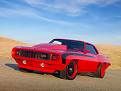 CAM 01 RK0267 01
1969 Chevrolet Camaro Z-28 Red 3/4 Front View On Gravel By Dry Grass