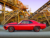 CAM 01 RK0276 01
1969 Chevrolet Camaro Z-28 Red Profile View On Gravel By Rusty Structure