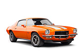 CAM 01 RK0281 01
1970 1/2 Chevrolet Camaro Z-28 Hugger Orange 3/4 Front View On White Seamless