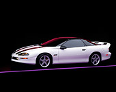 CAM 01 RK0032 01
1994 Chevrolet Camaro Z-28 White Black Stripe 3/4 Side View On Purple Line Studio