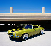 CAM 01 RK0100 02
1970 Chevrolet Camaro Z28 Green Black Stripe 3/4 Front View On Pavement