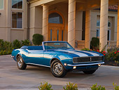 CAM 01 RK0139 01
1968 Chevrolet Camaro Z-28 RS Convertible Le Mans Blue White Stripe 3/4 Front View On Pavement