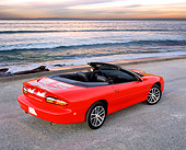 CAM 01 RK0142 01
2002 Chevrolet Camaro SS 35th Anniversary Editon Convertible Red And Silver 3/4 Rear View On Beach