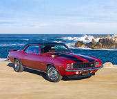 CAM 01 RK0175 01
1969 Chevrolet Camaro Z-28 Red With Black Stripe 3/4 Front View By Ocean
