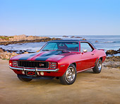 CAM 01 RK0176 01
1969 Chevrolet Camaro Z-28 Red With Black Stripe 3/4 Front View By Ocean