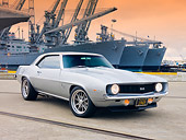 CAM 02 RK0057 01
1969 Chevrolet Camaro SS 454 Silver 3/4 Front View On Dock By Ship
