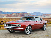 CAM 02 RK0186 01
1967 Chevrolet Camaro SS Red And Black 3/4 Front View On Gravel In Desert