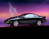 CAM 02 RK0001 06
1996 Chevrolet Camaro SS Black 3/4 Side View On Red Line Lightning Background