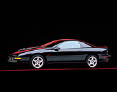 CAM 02 RK0004 02
1996 Chevrolet Camaro SS Black 3/4 Side View On Red Line Studio