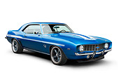 CAM 03 BK0011 01
1969 Chevrolet Yenko Camaro Lemans Blue 3/4 Front View On White Seamless