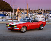CAM 03 RK0028 01
1968 Chevrolet Camaro Convertible SS Red White Stripes 3/4 Front View On Pavement