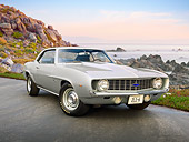 CAM 03 RK0231 01
1969 Chevrolet Camaro ZL-1 Silver 3/4 Front View On Pavement By Rocky Beach