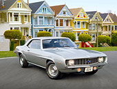 CAM 03 RK0232 01
1969 Chevrolet Camaro ZL-1 Silver 3/4 Front View On Pavement By Victorian Houses In San Francisco