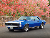 CAM 03 RK0263 01
1967 Chevrolet Camaro RS Blue 3/4 Front View On Pavement By Cherry Blossom Trees