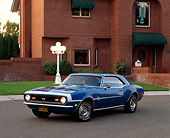 CAM 03 RK0020 02
1968 Chevrolet Camaro 396 SS La Mans Blue 3/4 Front View On Pavement By Brick House