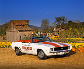 CAM 03 RK0022 01
1969 Chevrolet Camaro Pace Car Convertible White With Hugger Orange Stripes 3/4 Front View At Pumpkin Patch