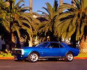 CAM 03 RK0079 03
1967 Chevrolet Camaro RS Aqua Blue 3/4 Side View On Pavement By Palm Trees