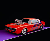 CAM 03 RK0106 14
1968 Chevy Camaro Prostreet Orange Purple Graphics 3/4 Side View On Purple Floor Gray Line Studio
