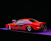 CAM 03 RK0107 06
1968 Chevy Camaro Prostreet Orange Purple Graphics 3/4 Rear View On Purple Floor Gray Line Studio