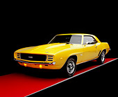 CAM 03 RK0108 07
1969 Chevrolet Camaro RS C.O.P.O Yellow 3/4 Front View On Red Floor Studio