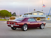 CAM 03 RK0200 01
1967 Chevrolet Camaro Burgundy 3/4 Rear View On Pavement At Marina