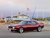 CAM 03 RK0201 01
1967 Chevrolet Camaro Burgundy 3/4 Front View On Pavement At Marina