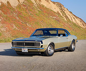 CAM 04 RK0128 01
1968 Chevrolet Camaro RS Ivy Gold 3/4 Front View On Pavement By Sand Dune