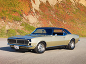 CAM 04 RK0130 01
1968 Chevrolet Camaro RS Ivy Gold 3/4 Front View On Pavement By Sand Dune